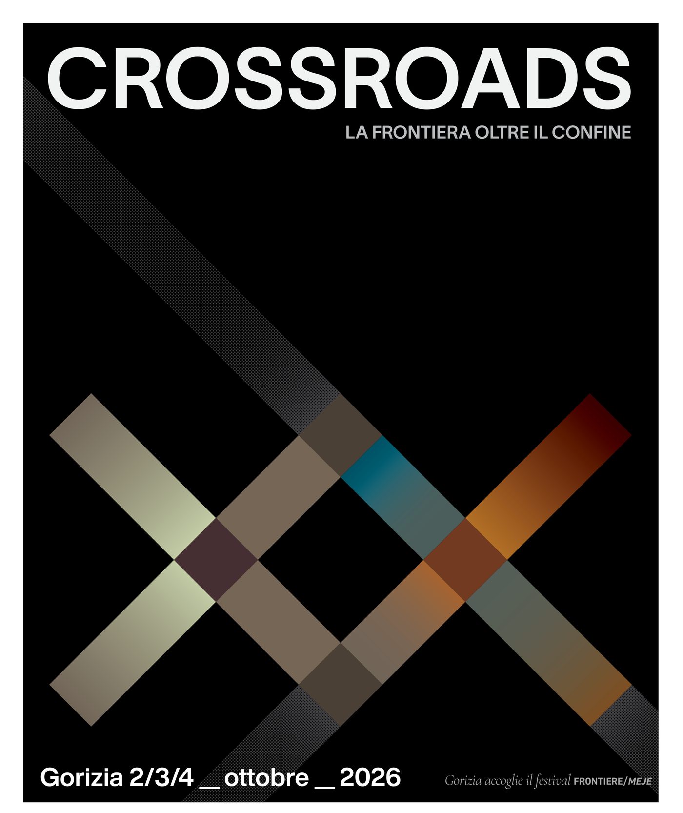La locandina di Crossroads: su fondo nero, fasce di colore che si incrociano.